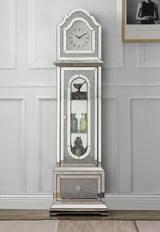 Noralie - Mirrored & Faux Diamonds Grandfather Clock With LED - Silver Gray - Furniture Home Direct