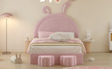 Rabbit Shaped Bed With Storage Stools Upholstered Pink - Furniture Home Direct