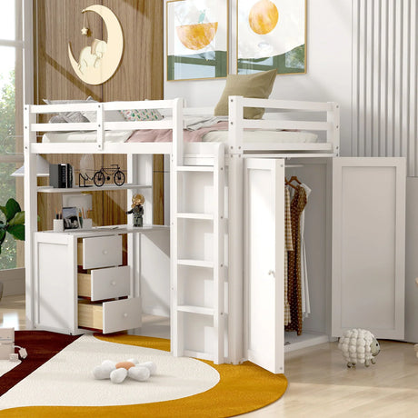 Loft Bed With Drawers, Desk, And Wardrobe - Furniture Home Direct