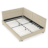 Mid-Century Storage Upholstered Tufted Bed Frame With Backrest And Armrests - Furniture Home Direct