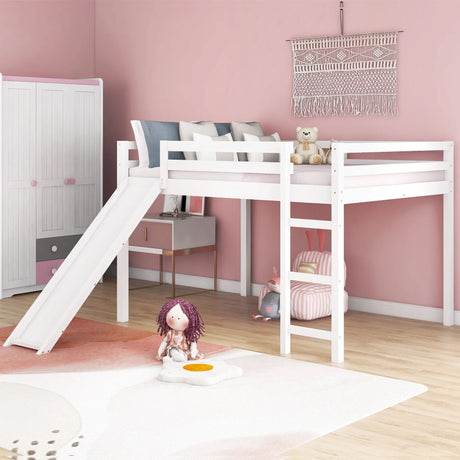 Full Loft Bed With Slide, Multifunctional Design - White - Furniture Home Direct