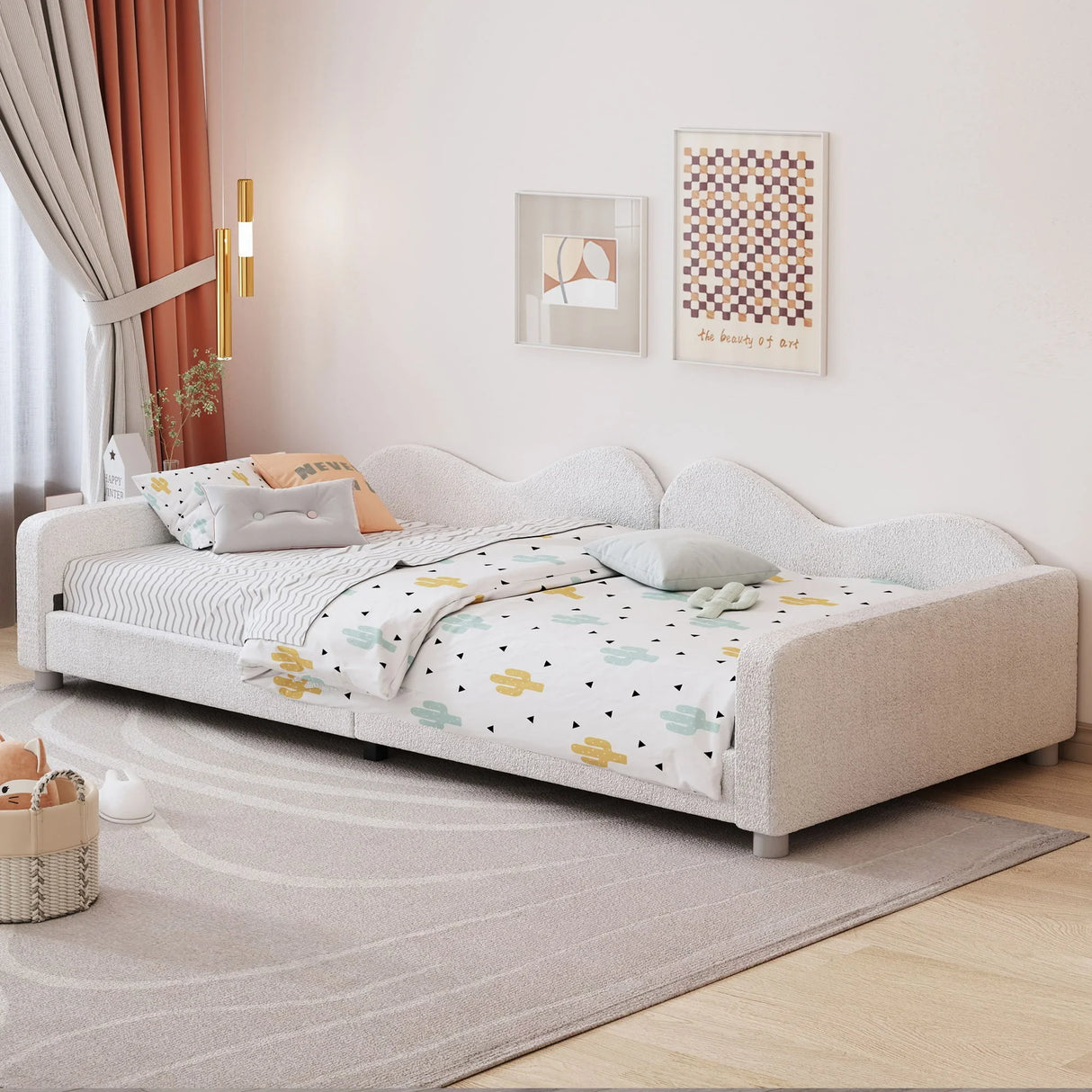 Upholstered Daybed, Sherpa Fabric Sofabed With Cloud-Shaped Backrest - Furniture Home Direct