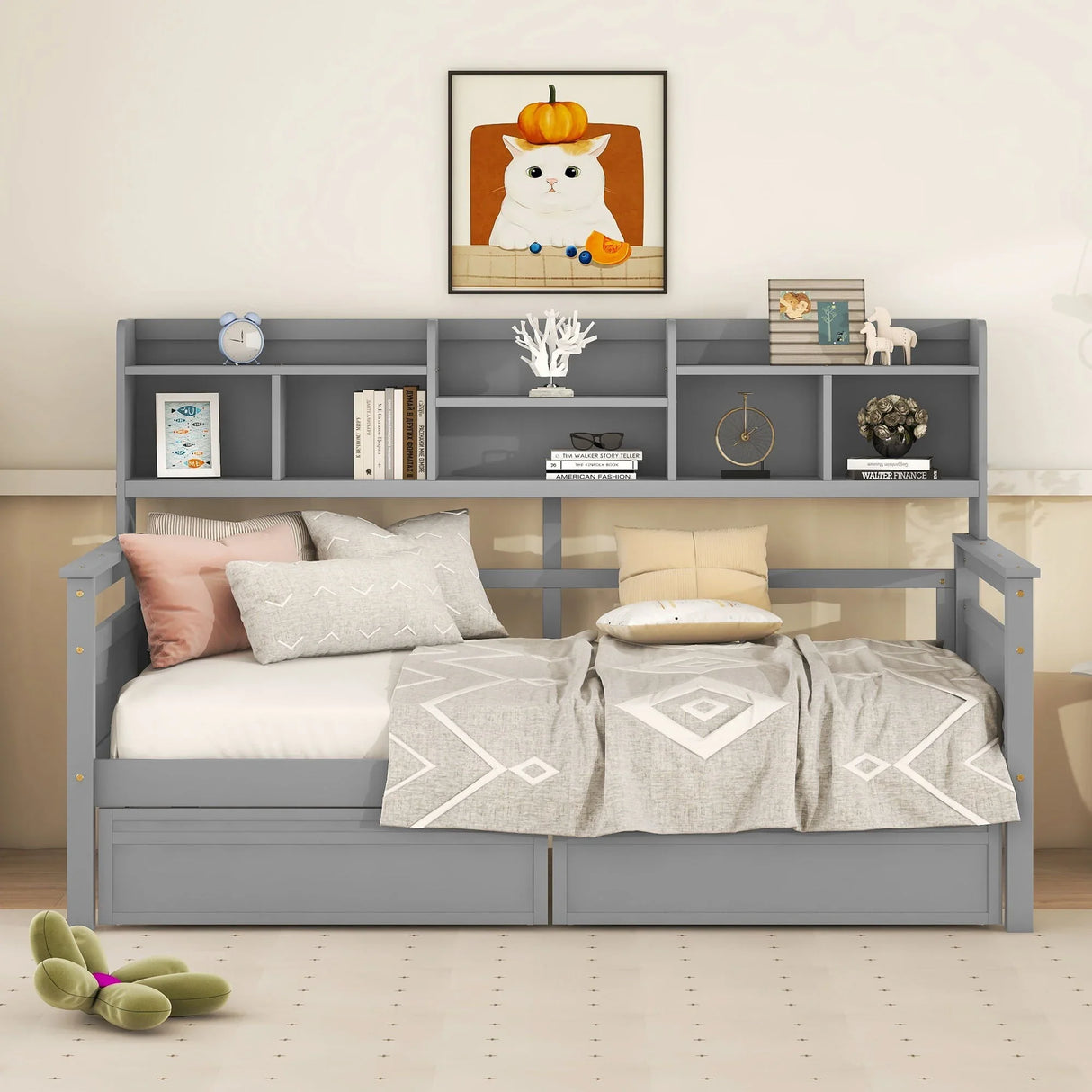 Daybed, Slat Support, With Bedside Shelves And 2 Drawers - Furniture Home Direct