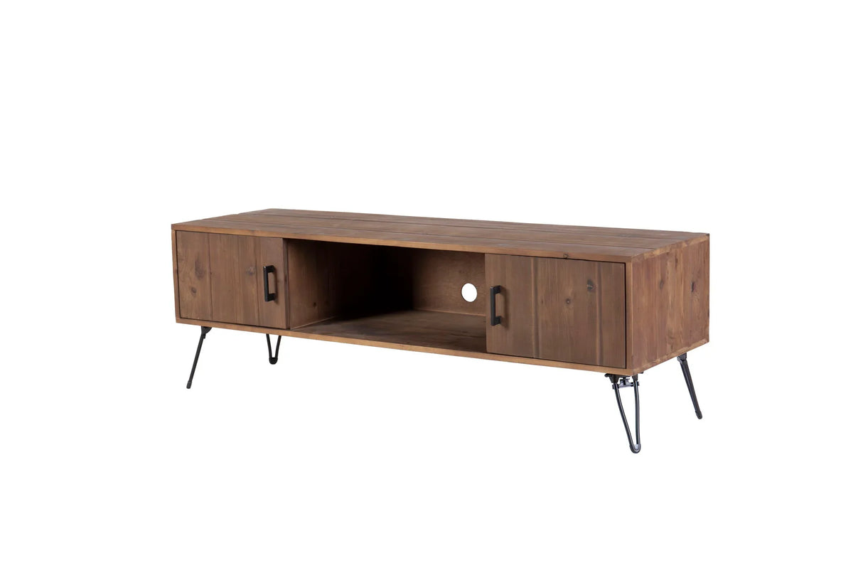 Industrial Style Reclaimed Wood Media TV Stand With Storage Cabinet For Living Media Room - Natural - Furniture Home Direct