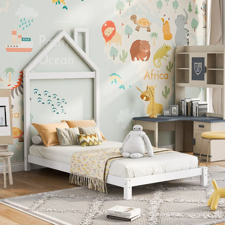Platform Bed With House Shaped Headboard - Furniture Home Direct