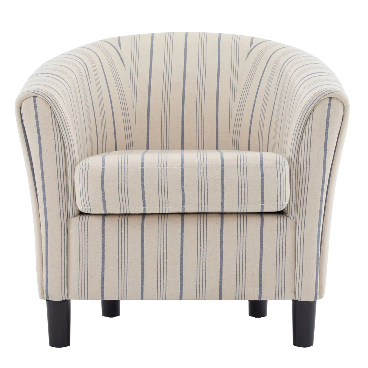 Modern Barrel Fabric Striped Barrel Chair With Channel Stitching - Beige / Blue Stripe