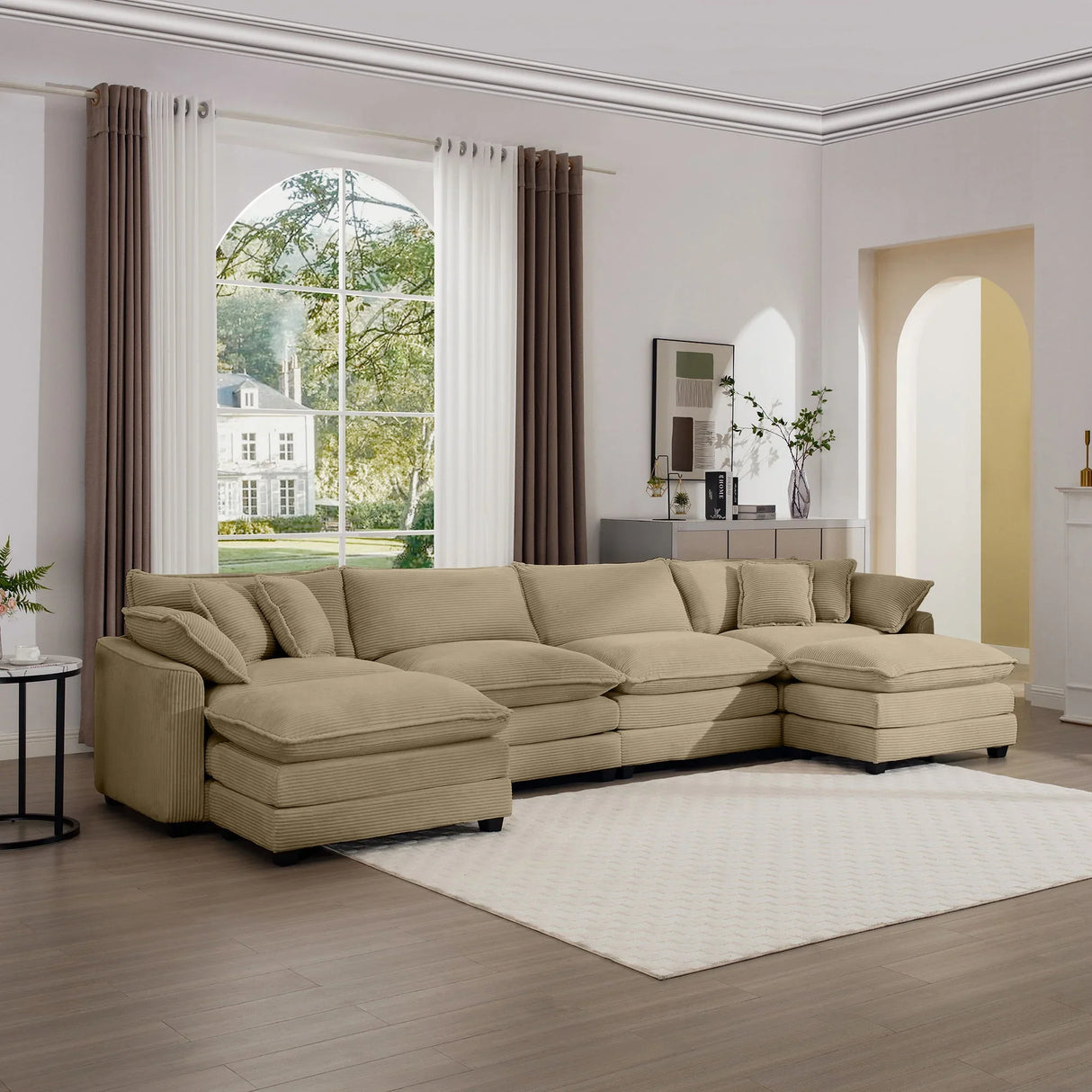 Modern Oversized Modular Cushion Sofa With Ottoman, Low Back, Deep Seating Sofa Set - Furniture Home Direct
