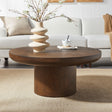 Round Coffee Table With Cylindrical Leg Dark Brown - Furniture Home Direct
