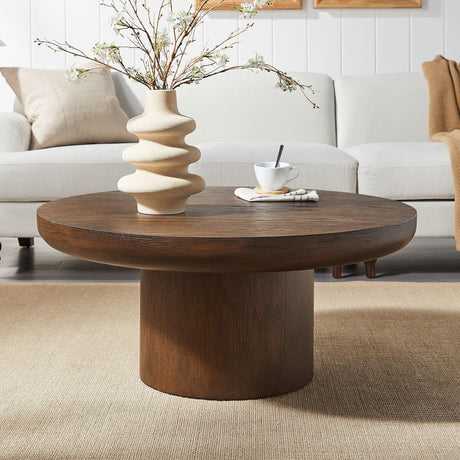 Round Coffee Table With Cylindrical Leg Dark Brown - Furniture Home Direct