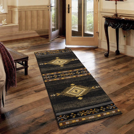 Tribes - 2'7" X 7'3" Southwest Area Rug Polypropylene - Black - Furniture Home Direct