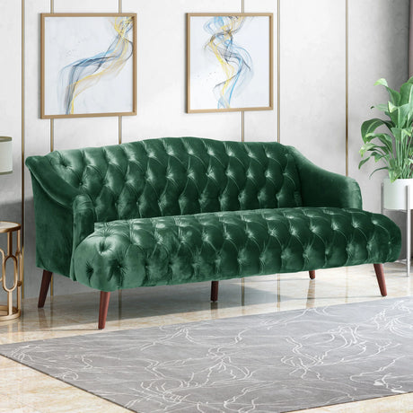 Sturdy Velvet Sofa - Green - Furniture Home Direct