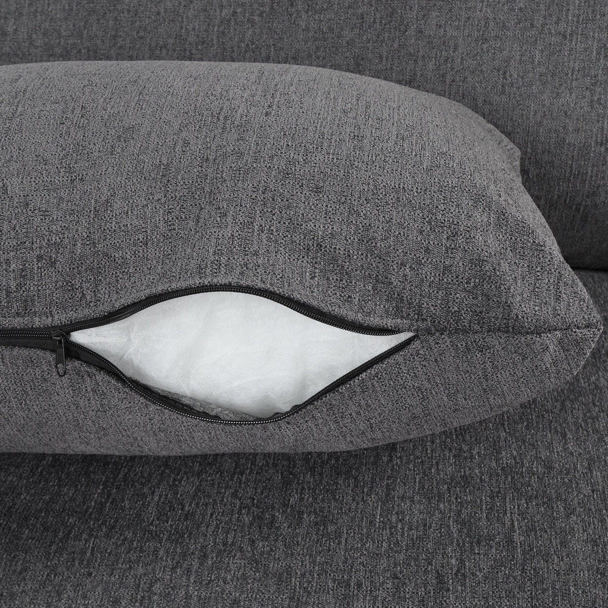Chenille Cloud Sectional with Ottoman, Charging Ports and Three Back Pillows - Grey - Furniture Home Direct