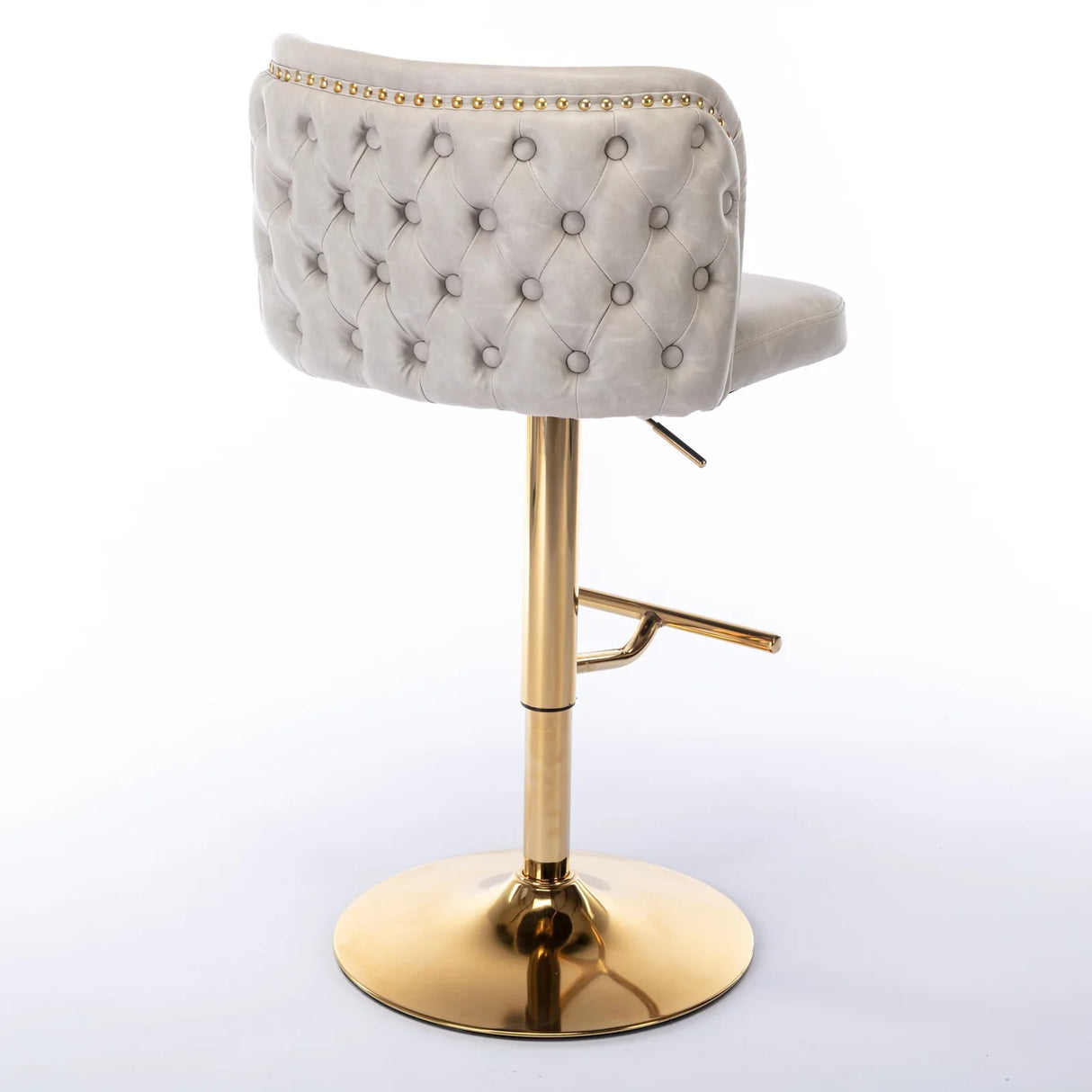 Counter Stool Set of 2 Swivel Upholstered High Back Beige - Furniture Home Direct