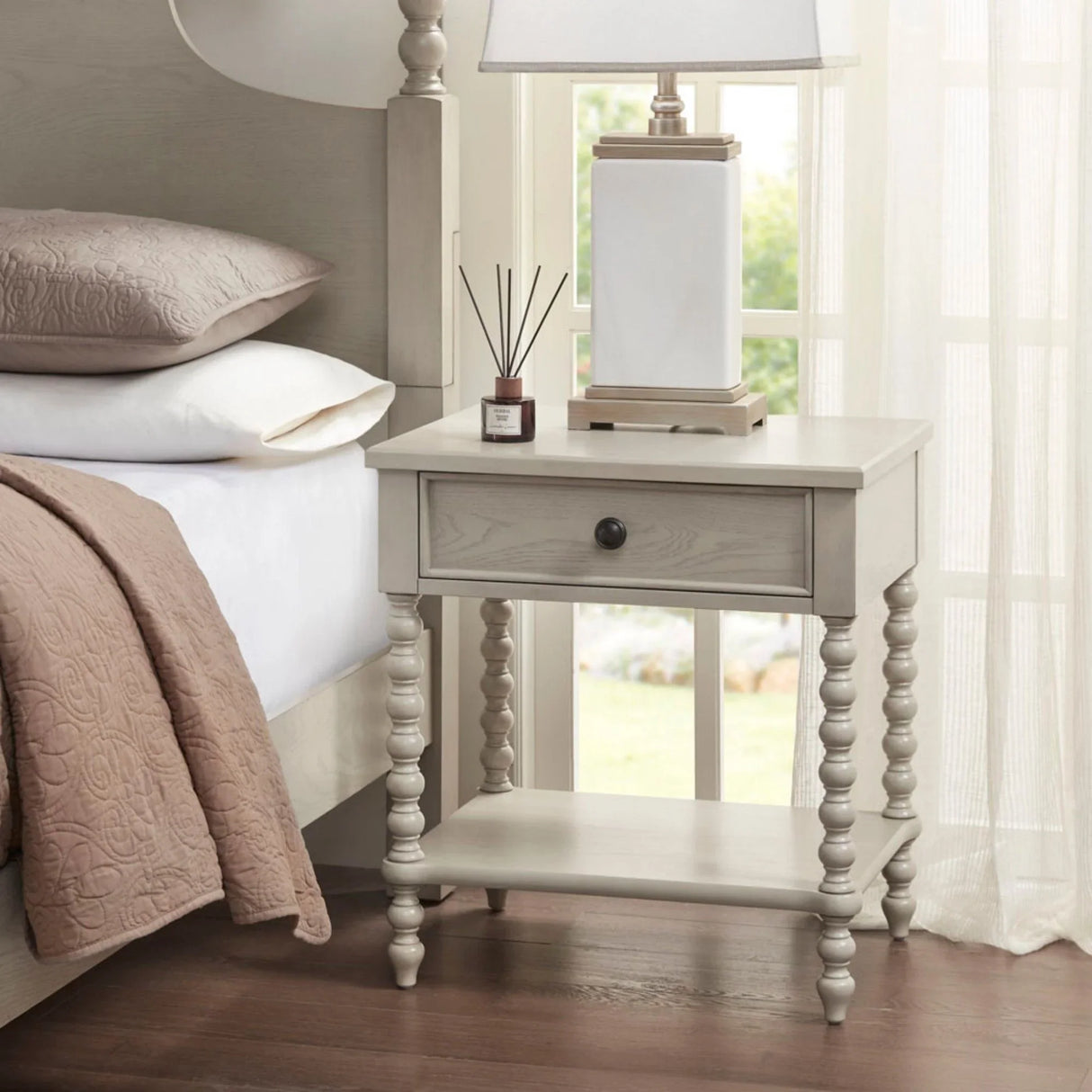 Traditional Durable Nightstand Table With Drawer And Shelf - Furniture Home Direct