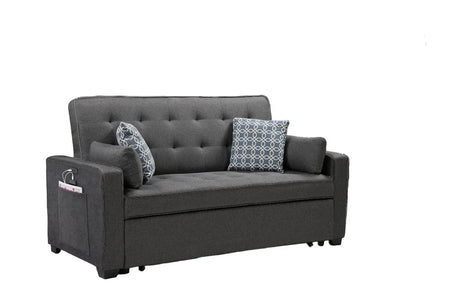 William - Modern Fabric Sleeper Sofa With 2 USB Charging Ports And 4 Accent Pillows - Gray - Furniture Home Direct
