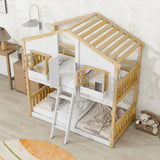 House Bunk Bed With Roof, Window, Window Box, Door, With Safety Guardrails And Ladder - Furniture Home Direct