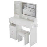 Vanity Desk Set With Cushioned Stool And Large Mirror White - Furniture Home Direct