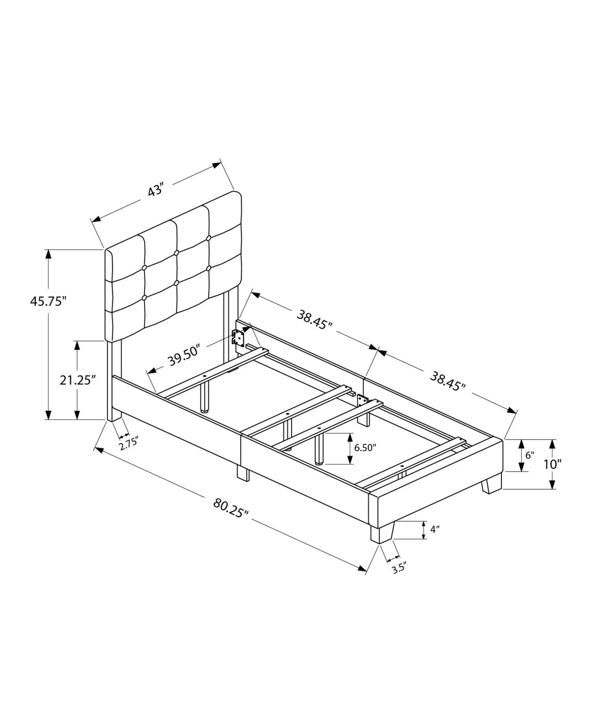 Bed, Upholstered, Frame Only, Transitional - Furniture Home Direct