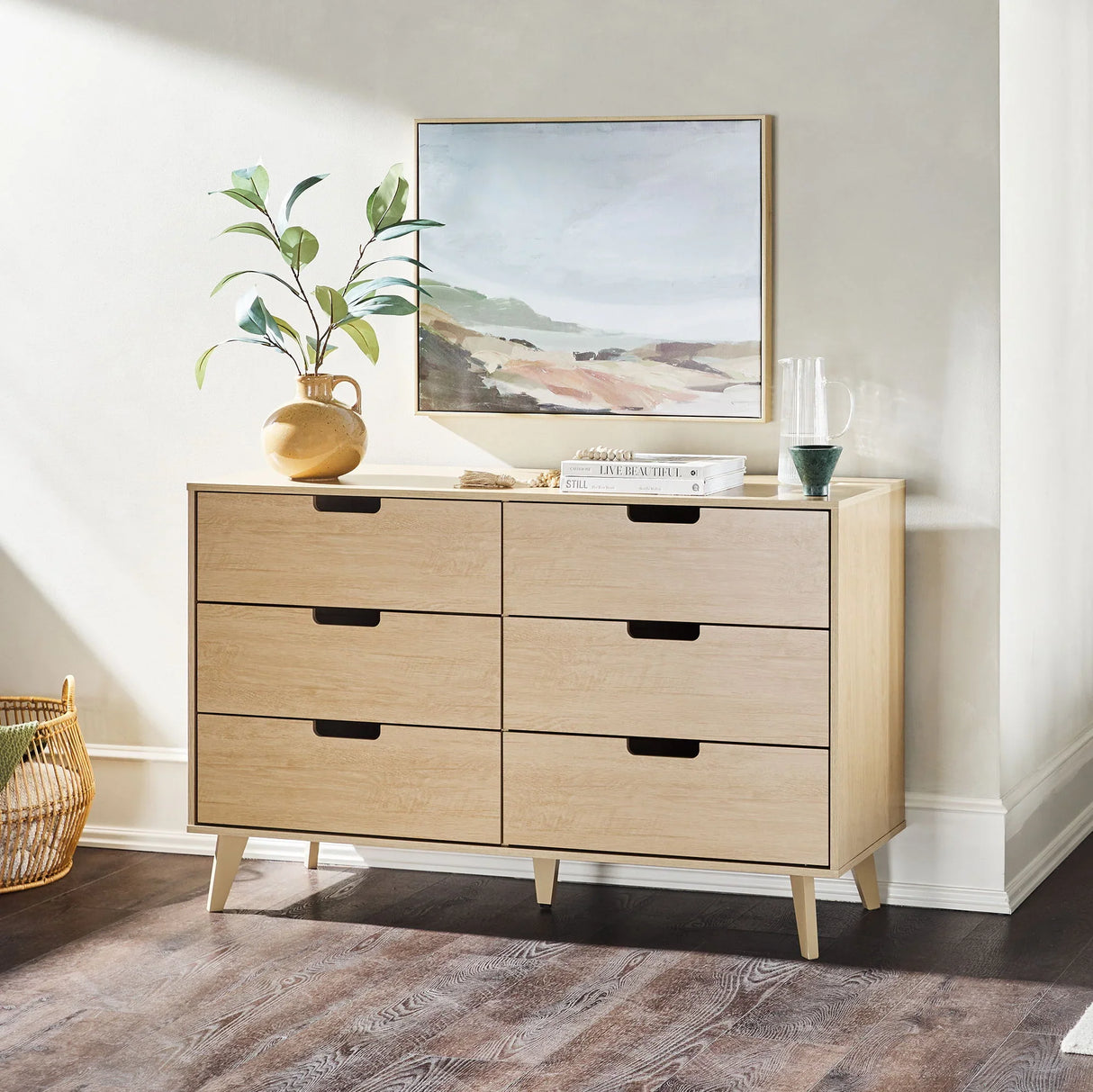 Mid-Century Hans 6 Drawer Dresser With Cut-Out Handles - Furniture Home Direct