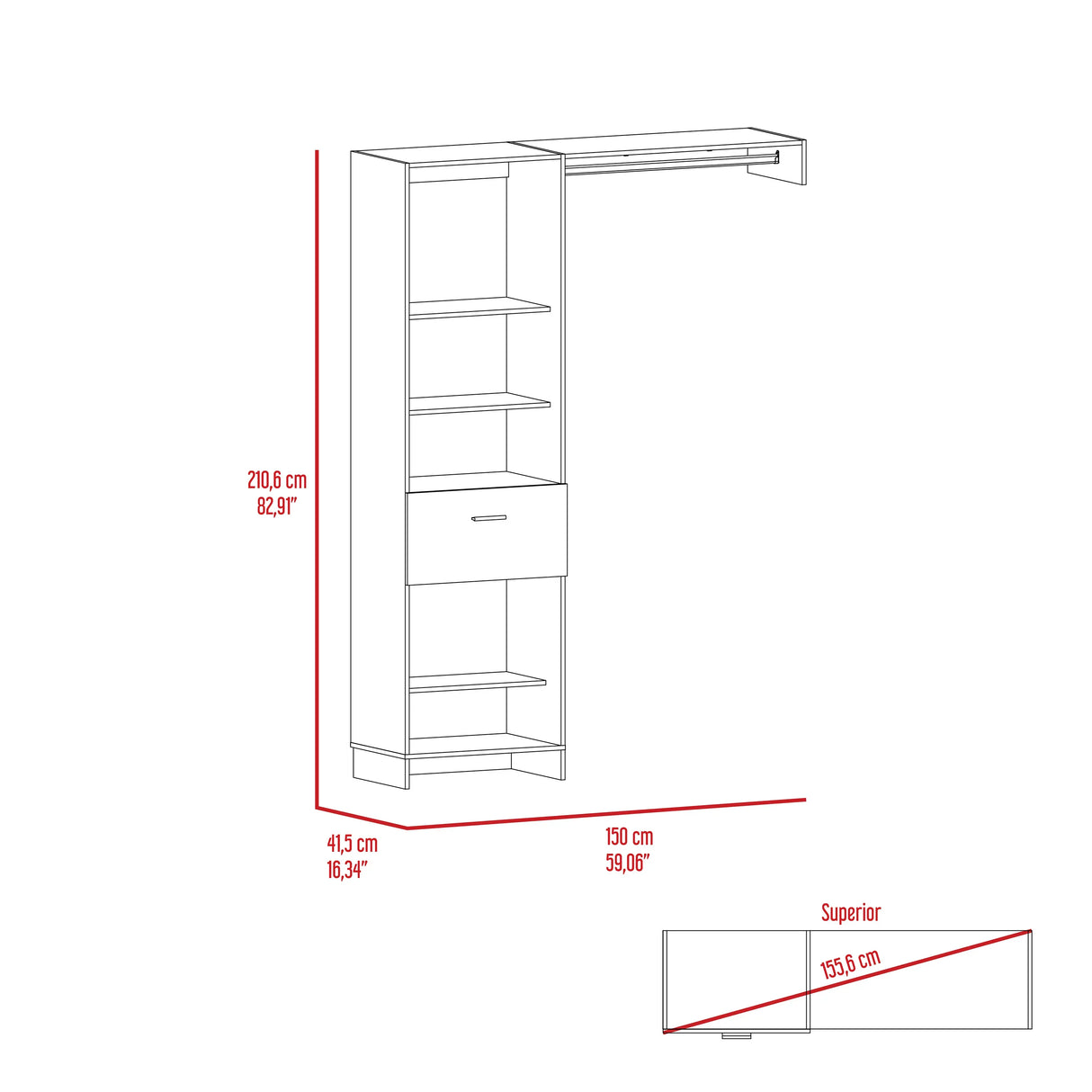 Closet System With Drawer Shelves Hanging Rod White - Furniture Home Direct