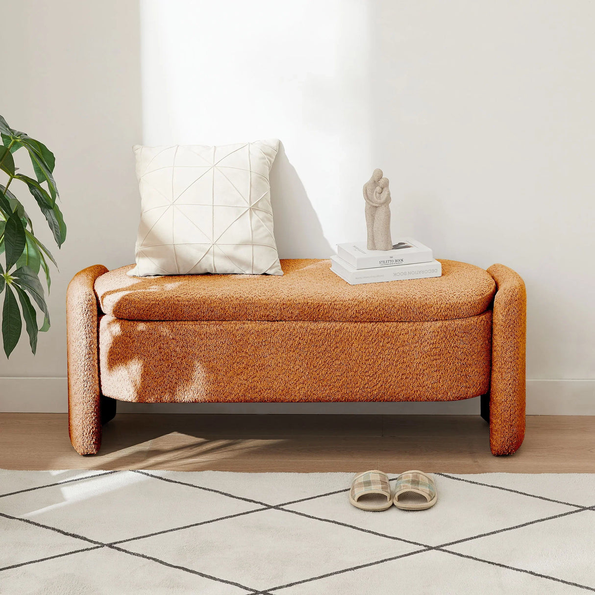 Ottoman Oval Storage Bench, 3D Lamb Fleece Bench With Large Storage Space For The Living Room, Entryway And Bedroom - Furniture Home Direct