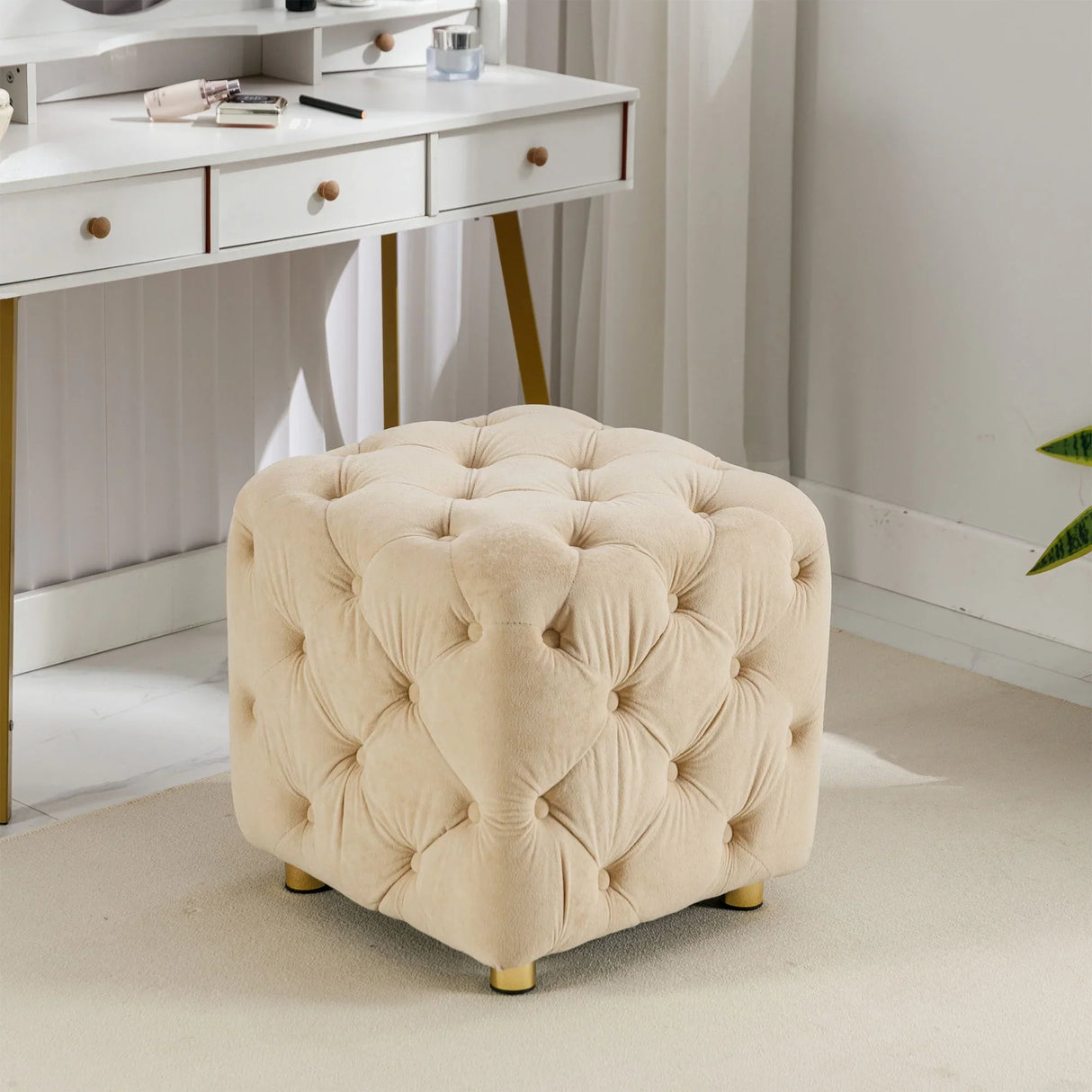 Modern Velvet Upholstered Ottoman, Exquisite Small End Table, Soft Foot Stool, Dressing Makeup Chair, Comfortable Seat For Living Room, Bedroom, Entrance - Furniture Home Direct