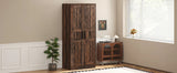2-Door Wardrobe Armoire with LED and 4 Storage Shelves, Brown - Furniture Home Direct