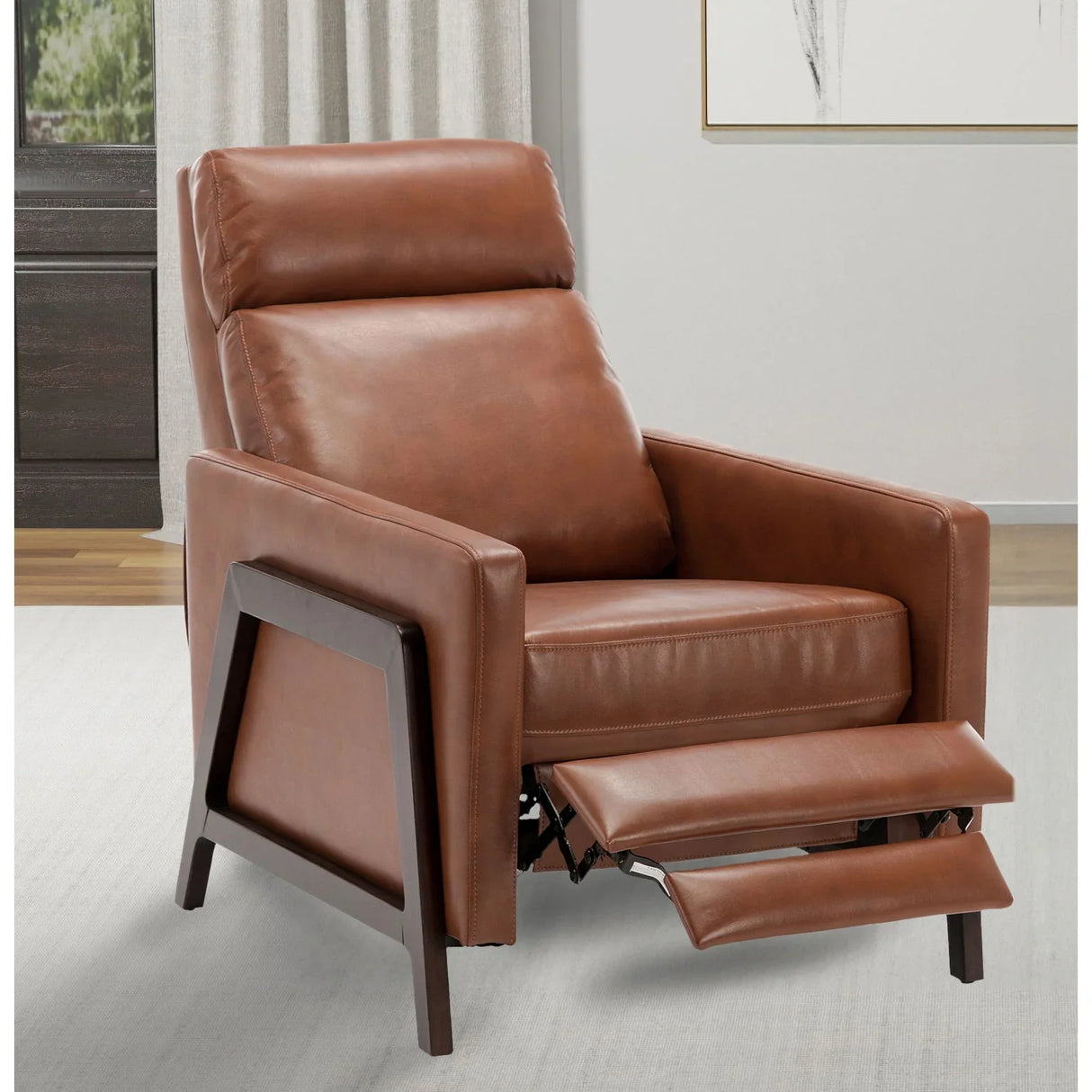 Mid Century Modern Madeline Push Back Recliner - Caramel - Furniture Home Direct
