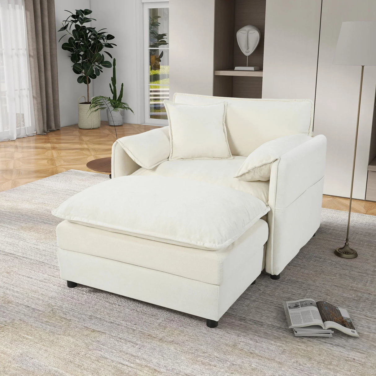 Oversized Chair With Movable Ottoman, Soft Upholstered Lounge Chair - Furniture Home Direct