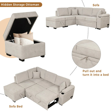 Sleeper Sofa Bed, 2 In 1 Pull Out Sofa Bed L Shape Couch With Storage Ottoman For Living Room, Bedroom Couch And Small Apartment - Furniture Home Direct