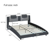 Platform Bed Upholstered Faux Leather LED Lights Gray - Furniture Home Direct