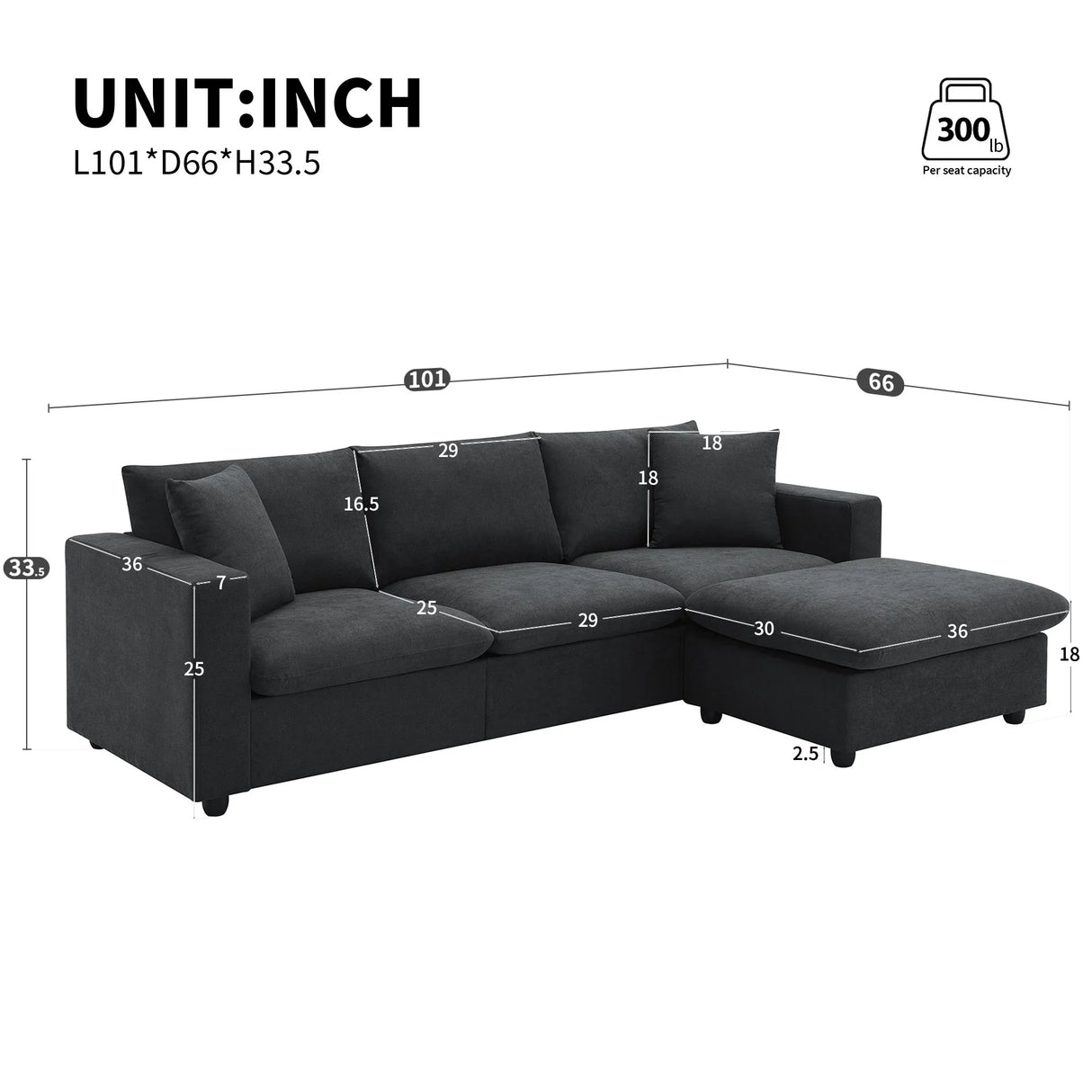 Modern Sectional Sofa With Throw Pillows, Cloud L Shaped Couch Set With Wide 4 Seat Comfy Couch Set With Movable Ottoman - Furniture Home Direct