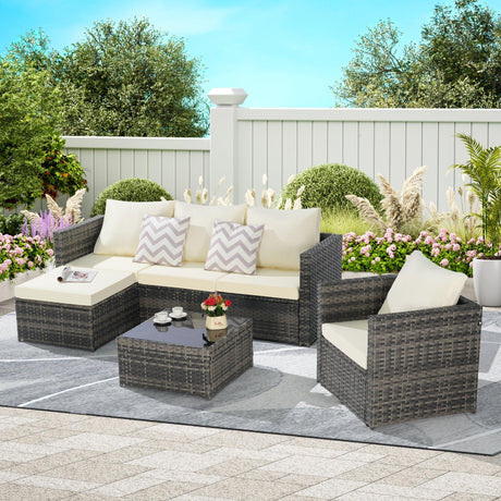 6 Piece Outdoor Patio Set - Beige - Furniture Home Direct