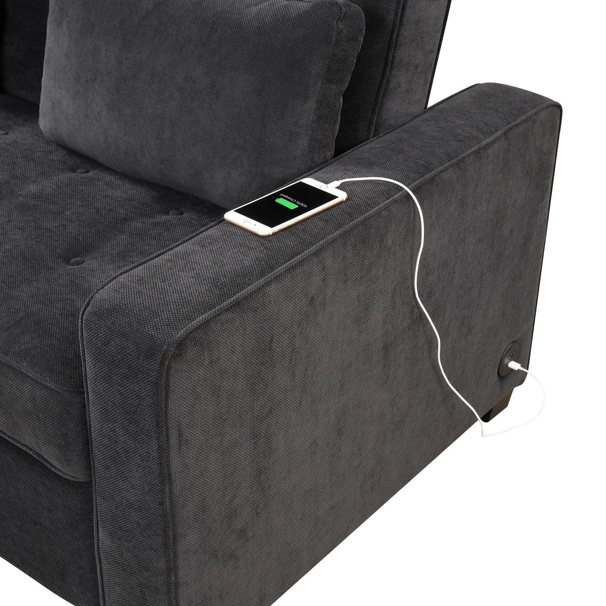 66.5" Upholstered Loveseat With Pull Out Bed, Two Throw Pillows, Dual USB Charging Port and Adjustable Backrest - Black - Furniture Home Direct