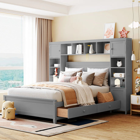Bed With All In One Cabinet And Shelf - Furniture Home Direct