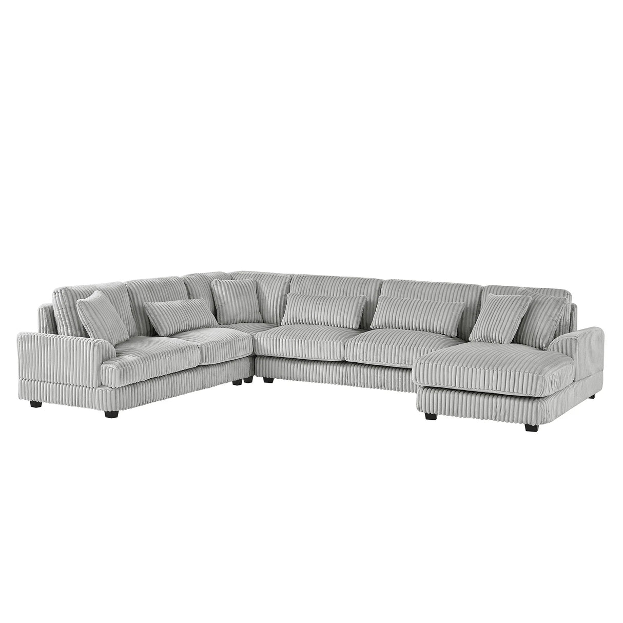 Sectional Sofa Oversized U Shaped Corduroy Fabric Gray - Furniture Home Direct