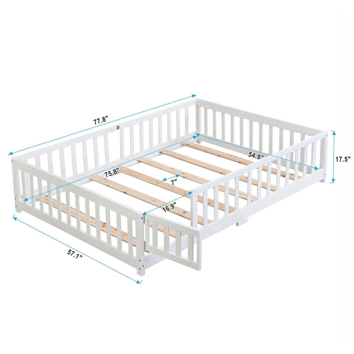 Solid Wood Floor Bed With Door And Fence For Children - Furniture Home Direct
