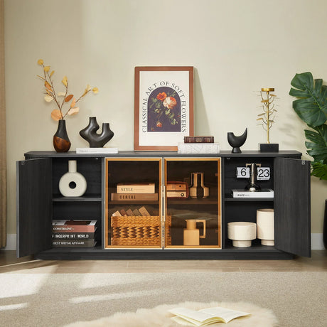 Modern 64" Wavy TV Cabinet With LED Lights - Black - Furniture Home Direct