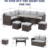 7-Piece Rattan Outdoor Sectional Set With Grey cushions - Furniture Home Direct