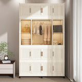 Portable Wardrobe Closet Storage Organizer With Magnetic Doors, Polypropylene - Cream White - Furniture Home Direct