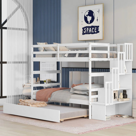 Twin Over Twin Bunk Beds With Twin Trundle And Stairway Storage Function - Furniture Home Direct