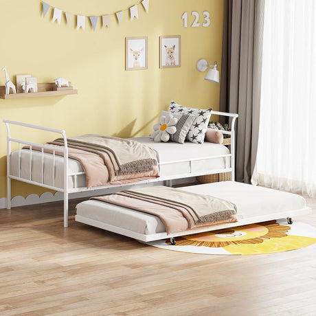 Daybed With Curved Handle Design And Trundle - Furniture Home Direct
