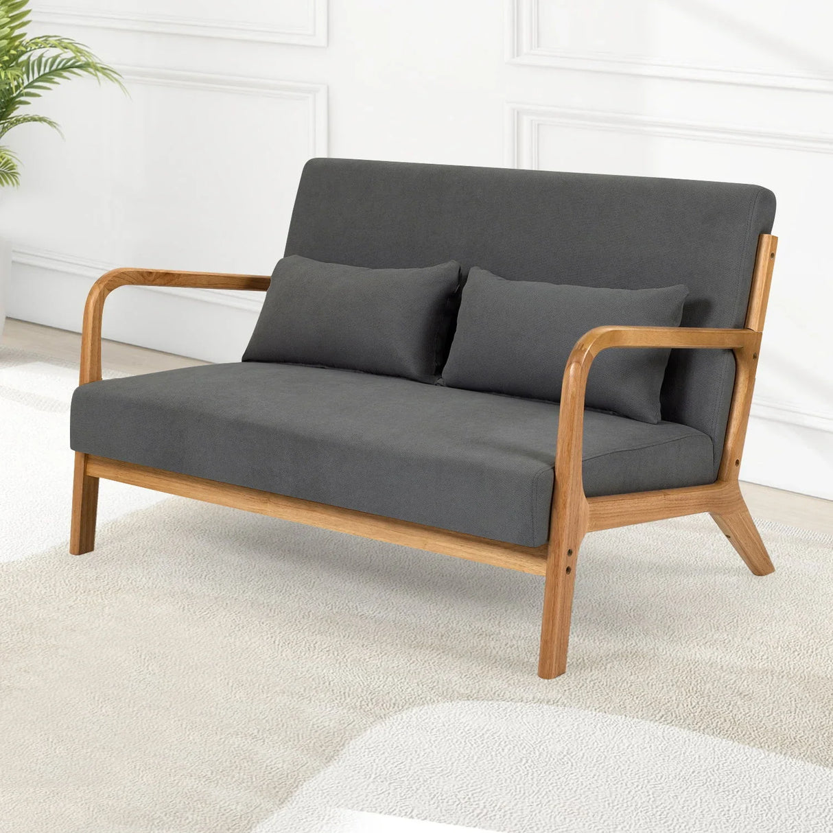 Leisure Chair With Solid Wood Armrest And Feet, Mid-Century Modern Accent Sofa, 2 Seat - Furniture Home Direct