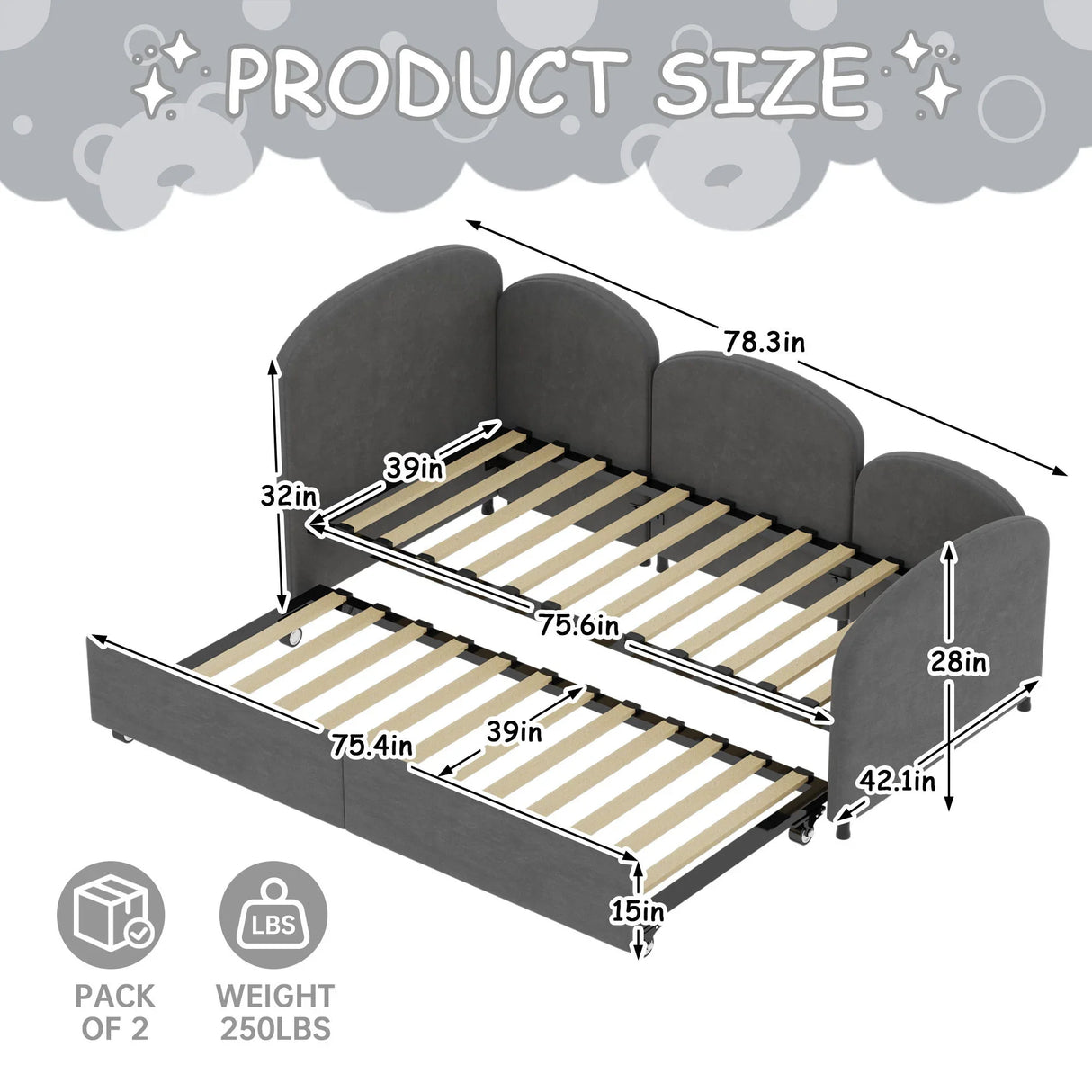 Modern Velvet Upholstered Daybed With Additional Bed Frame - Furniture Home Direct
