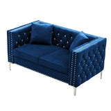 Wide Sofa With Jeweled Buttons Square Arm, 2 Pillows - Furniture Home Direct