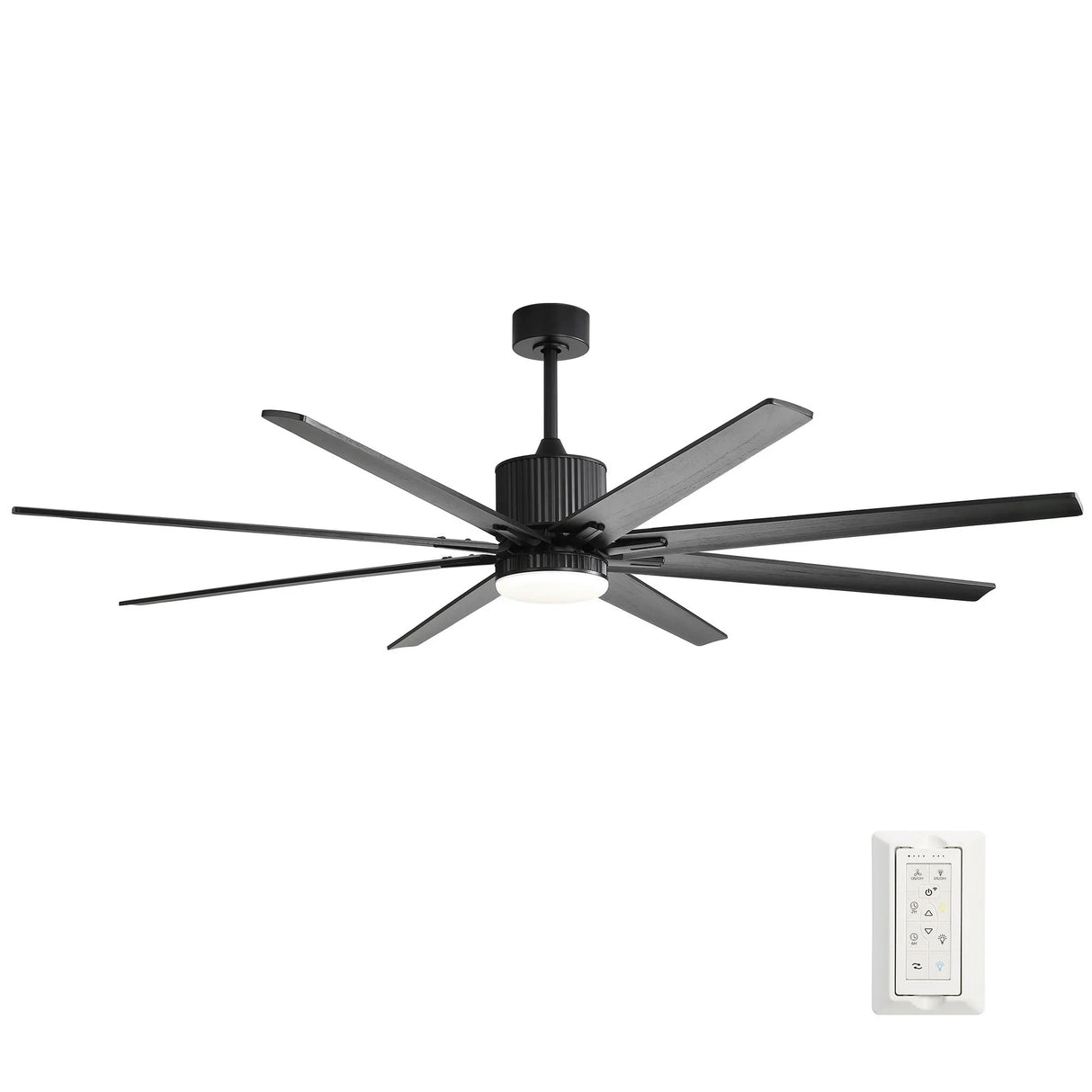 Ceiling Fan With 18W Dimmable Led Light Remote Control 8 Solid Wood Blades For Living Room - Black - Furniture Home Direct