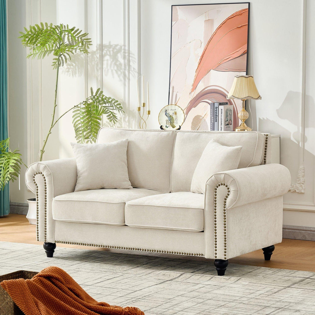 2 Seater Sofa With Rolled Arms, Tufted Upholstered Couch - Furniture Home Direct