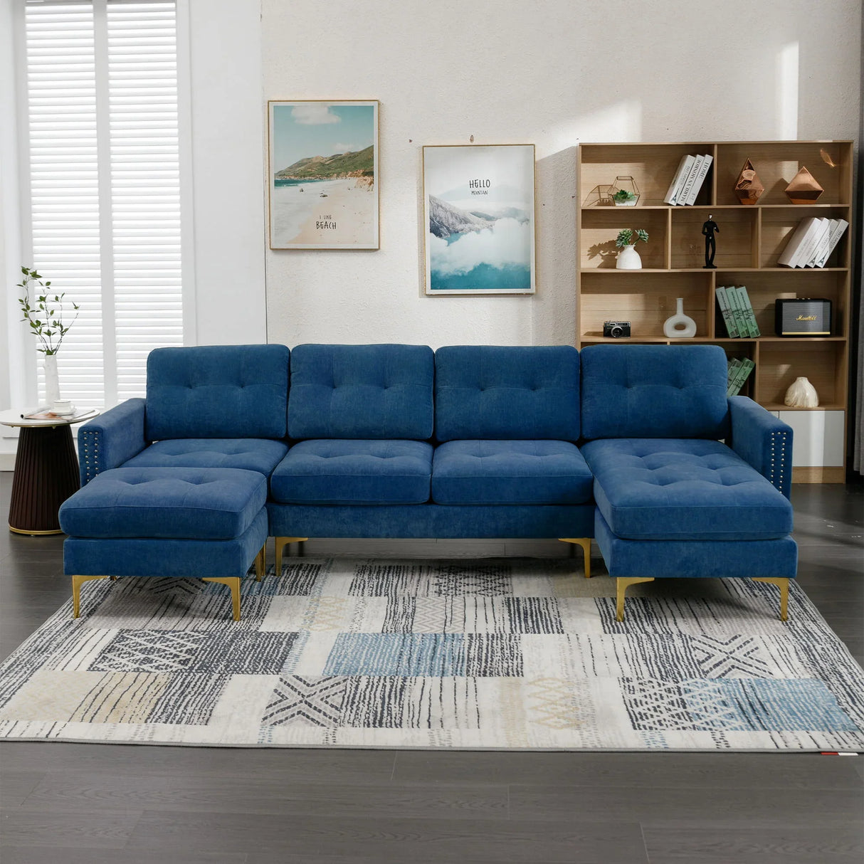 Modern L - Shape Convertible Sectional Sofa With Movable Ottoman - Furniture Home Direct