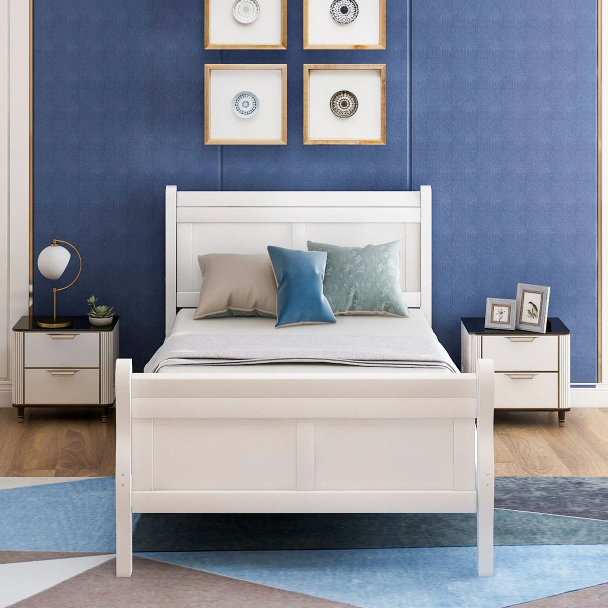 Platform Bed Frame Mattress Foundation Sleigh Bed With Headboard / Footboard / Wood Slat Suppor - Furniture Home Direct