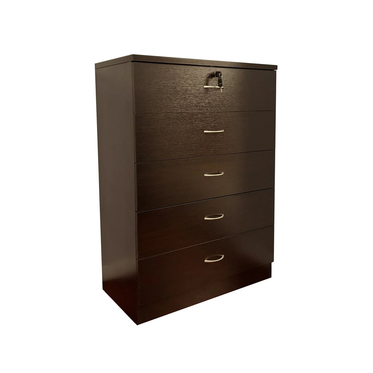 5 Drawer Chest Metal Handles Locking Top Drawer Metal Glide Rails Melamine Laminate - Furniture Home Direct